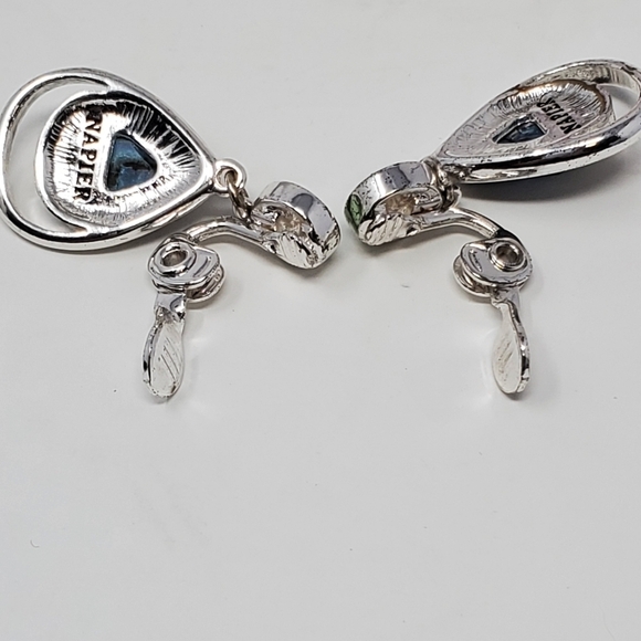 NAPIER DEMI PARURE NECKLACE CLIP ON EARRINGS SILVER BLUE GREEN FAUX STONE BEADS - Picture 15 of 16